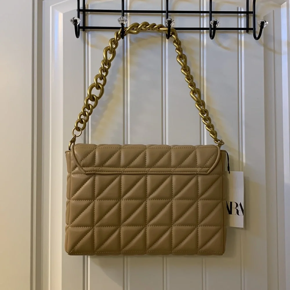 Zara Beige Quilt Leather Bag - Picture 9 of 10